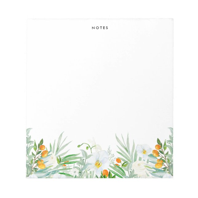 Watercolor White Orchids and Kumquats Personalized Notepad (Front)