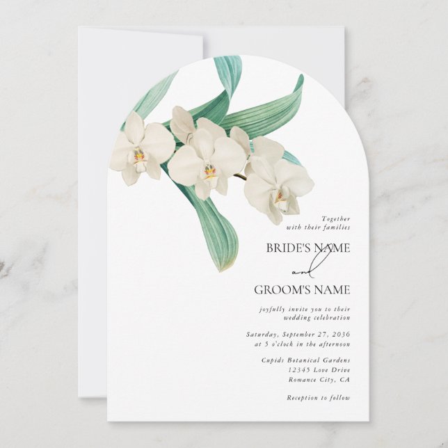 Watercolor White Orchids Floral Wedding Invitation (Front)