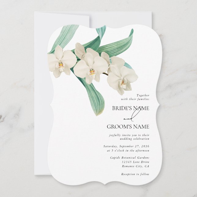 Watercolor White Orchids Floral Wedding Invitation (Front)