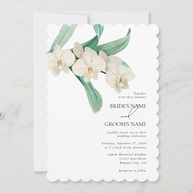 Watercolor White Orchids Floral Wedding Invitation (Front)