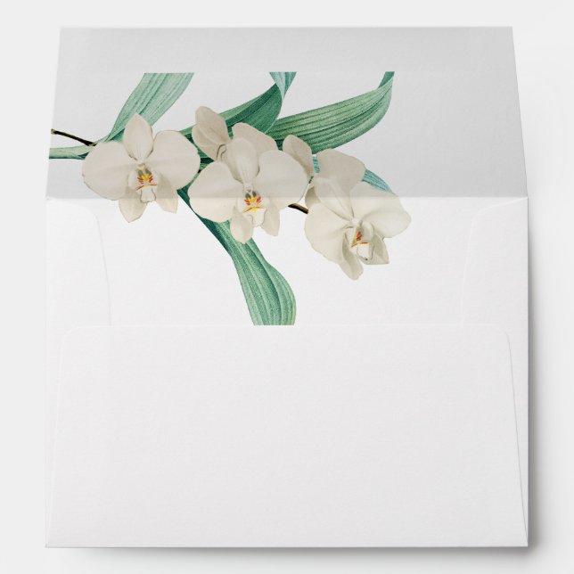 Watercolor White Orchids Floral Wedding Invite Envelope (Back (Bottom))