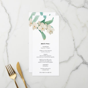 Watercolor White Orchids Floral Wedding Menu