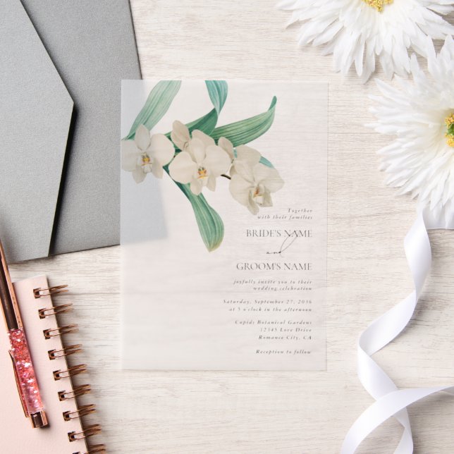 Watercolor White Orchids Floral Wedding Vellum Invitations (Wedding)