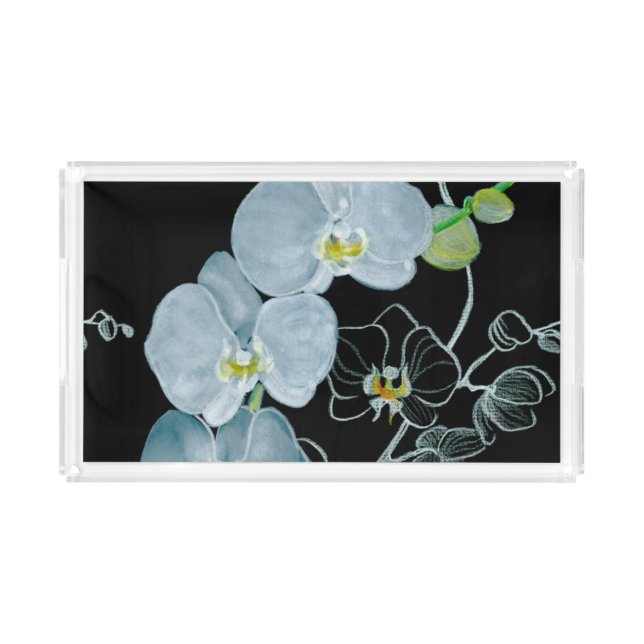 Watercolor White Orchids Pattern Acrylic Tray (Front)
