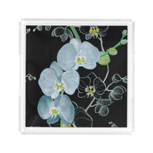 Watercolor White Orchids Pattern Acrylic Tray