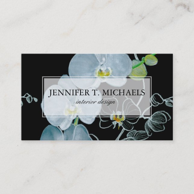 Watercolor White Orchids Pattern Business Card (Front)