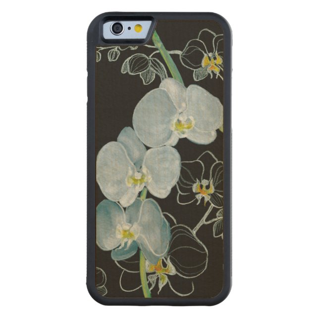 Watercolor White Orchids Pattern Carved Wood iPhone Case (Back)