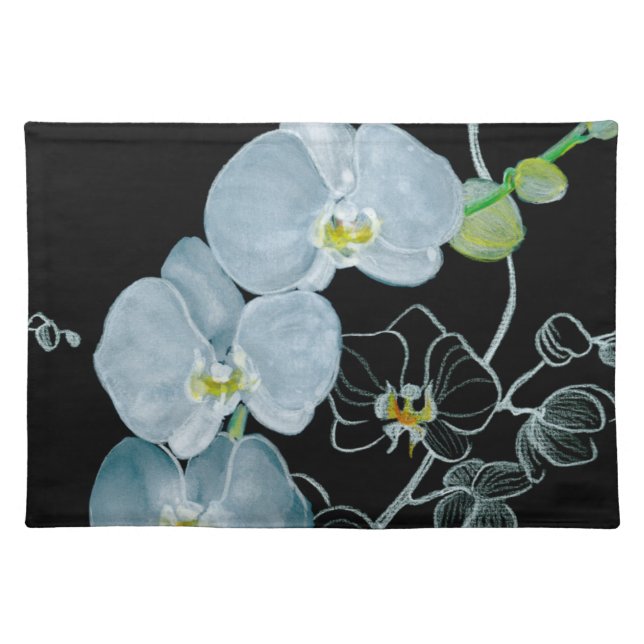 Watercolor White Orchids Pattern Cloth Placemat (Front)