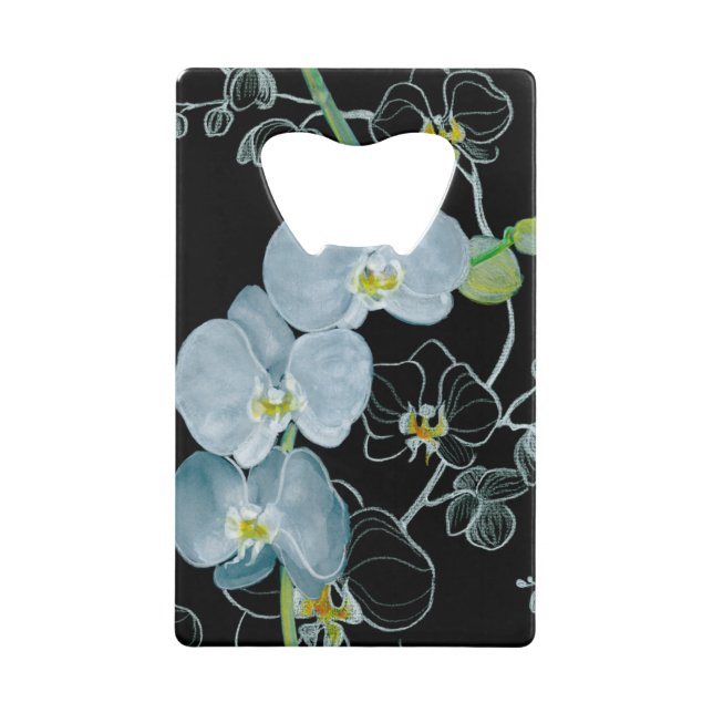 Watercolor White Orchids Pattern Credit Card Bottle Opener (Front)