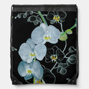 Watercolor White Orchids Pattern Drawstring Bag