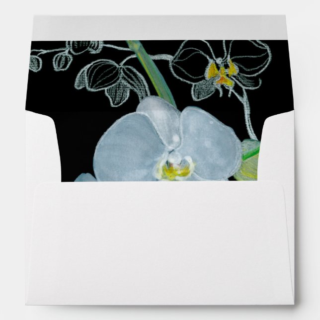 Watercolor White Orchids Pattern Envelope (Back (Bottom))
