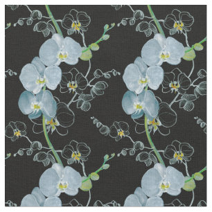 Watercolor White Orchids Pattern Fabric