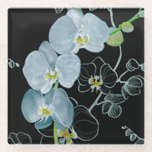 Watercolor White Orchids Pattern Glass Coaster