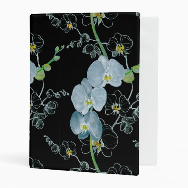 Watercolor White Orchids Pattern Mini Binder (Front/Inside)