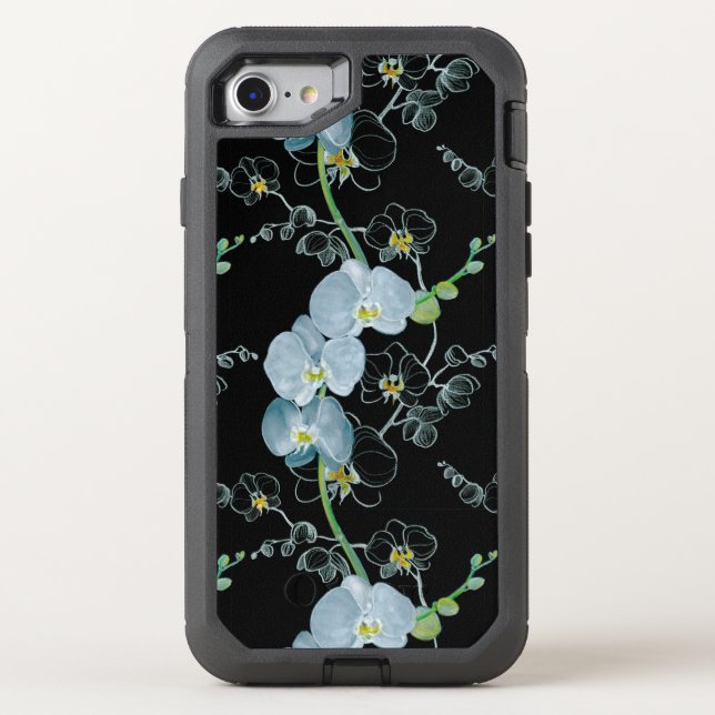 Watercolor White Orchids Pattern Otterbox iPhone Case (Back)