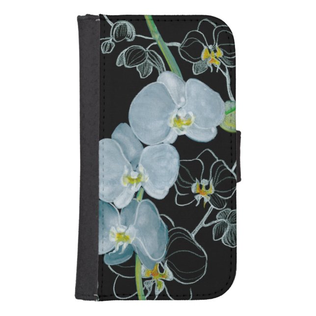 Watercolor White Orchids Pattern Samsung Galaxy Wallet Case (Front)