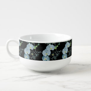 Watercolor White Orchids Pattern Soup Mug