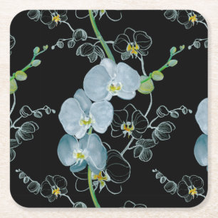 Watercolor White Orchids Pattern Square Paper Coaster