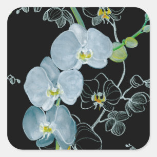 Watercolor White Orchids Pattern Square Sticker