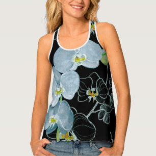 Watercolor White Orchids Pattern Tank Top