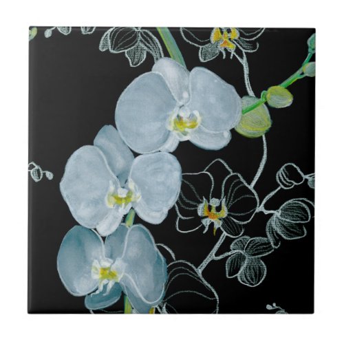 Watercolor White Orchids Pattern Tile