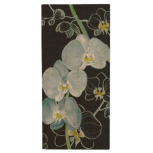 Watercolor White Orchids Pattern Wood USB Flash Drive