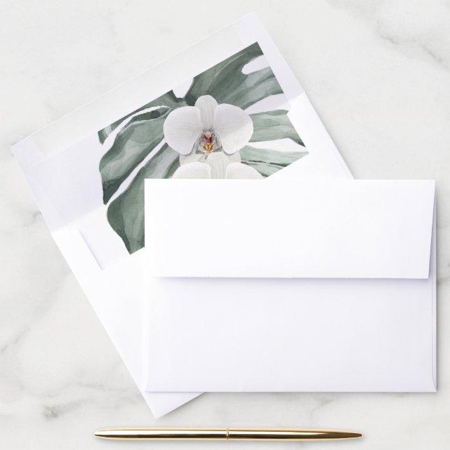 Watercolor White Orchids Tropical Floral Envelope Liner (Desk)