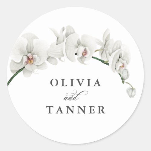 Watercolor White Orchids Tropical Paradise Wedding Classic Round Sticker