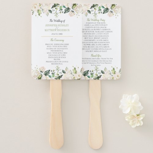 Watercolor White Peonies and Roses Frame Wedding Hand Fan