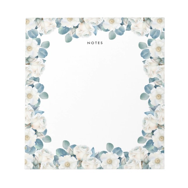 Watercolor White Peony Eucalyptus Greenery Custom Notepad (Front)