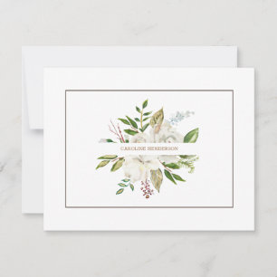 Watercolor White Pink Floral Elegant Note Card