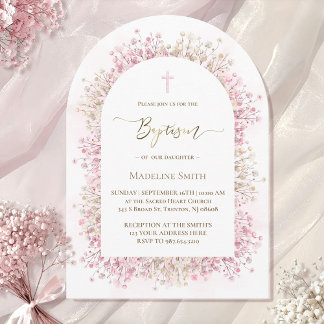 watercolor white pink flowers Baptism Invitation