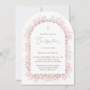 watercolor white pink flowers Confirmation Invitation