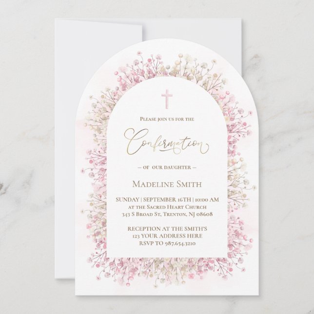 watercolor white pink flowers Confirmation Invitation (Front)