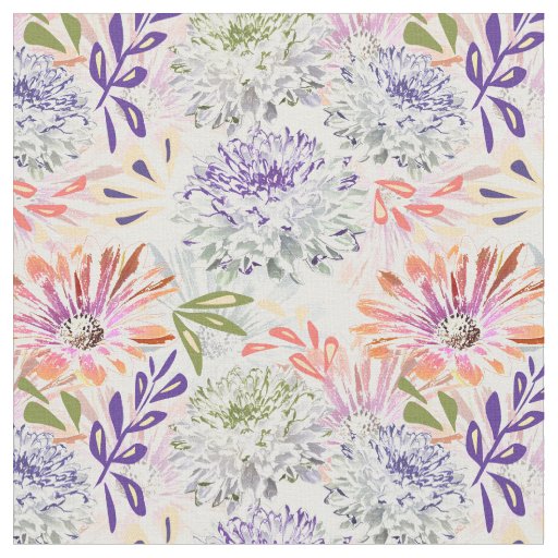 Watercolor white, pink flowers fabric