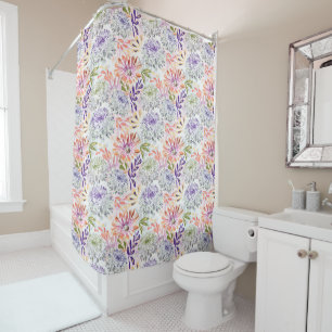 Watercolor white, pink flowers shower curtain