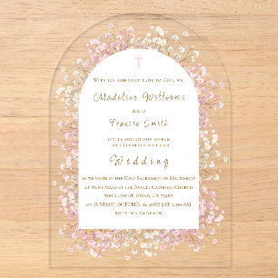 watercolor white pink flowers Wedding Acrylic Invitations