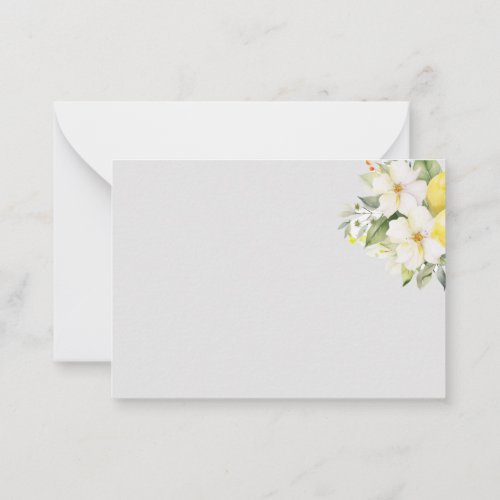 Watercolor White Plumeria and Lemon Thank You Note Card