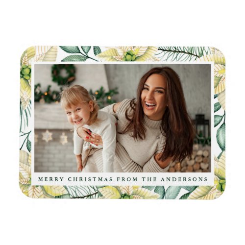 Watercolor White Poinsettia Flowers Holiday Photo Magnet