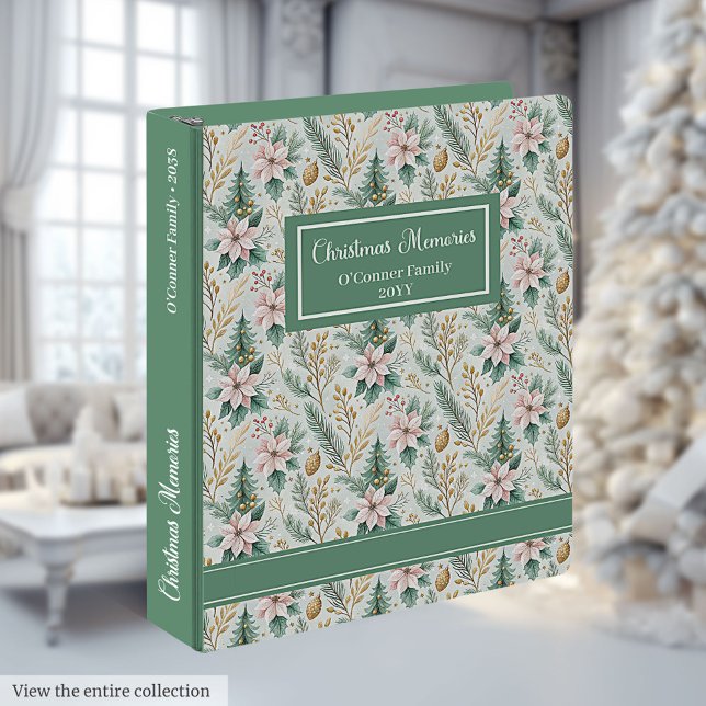 Watercolor White Poinsettia Pastel Green Gold  3 Ring Binder (Watercolor White Poinsettia Pastel Green Gold 3 ring binder)