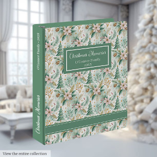 Watercolor white poinsettia pattern Christmas tree 3 Ring Binder