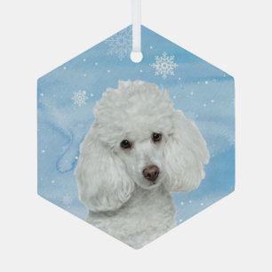 Watercolor White Poodle Dog Pet Glass Ornament