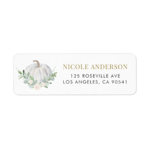 Watercolor White Pumpkin and Greenery Wedding Label