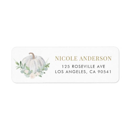 Watercolor White Pumpkin and Greenery Wedding Label