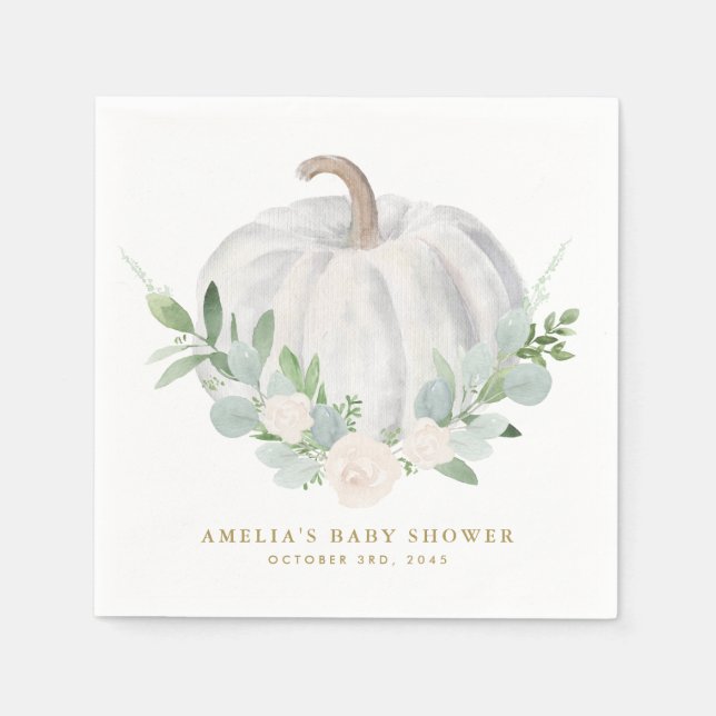 Watercolor White Pumpkin Autumn Baby Shower Napkins (Front)