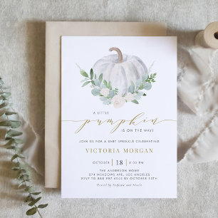 Watercolor White Pumpkin Autumn Baby Sprinkle Invitation