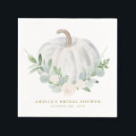 Watercolor White Pumpkin Autumn Bridal Shower Napkins<br><div class="desc">Add a cute fall accent to your tablescape with these customizable bridal shower paper napkins. They feature watercolour illustrations of a white pumpkin,  greenery,  and a white flower wreath. Personalize by adding your event details. These pumpkin bridal shower paper napkins are perfect for any fall event.</div>