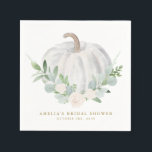Watercolor White Pumpkin Autumn Bridal Shower Napkins<br><div class="desc">Add a cute fall accent to your tablescape with these customizable bridal shower paper napkins. They feature watercolour illustrations of a white pumpkin,  greenery,  and a white flower wreath. Personalize by adding your event details. These pumpkin bridal shower paper napkins are perfect for any fall event.</div>