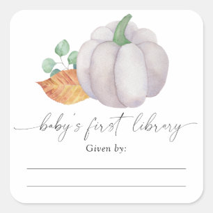 Watercolor white pumpkin - Baby Shower bookplate