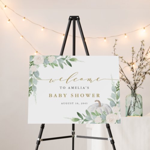 Watercolor White Pumpkin Fall Baby Shower Foam Board